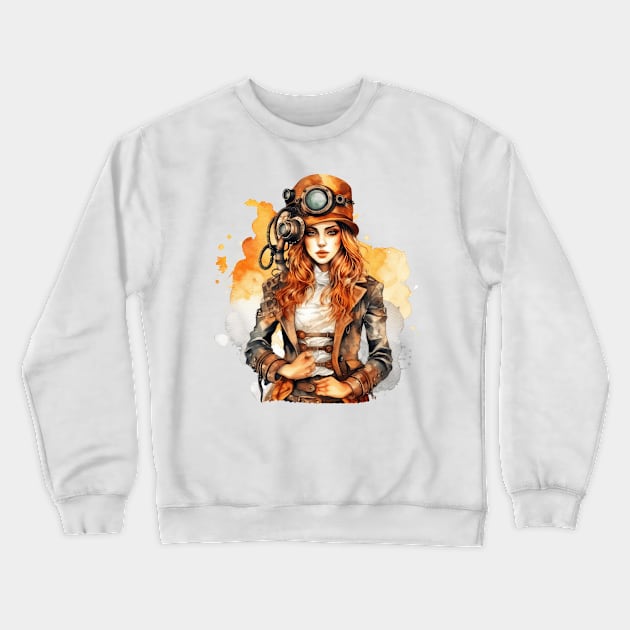 Watercolor Steampunk Girl #5 Crewneck Sweatshirt by Chromatic Fusion Studio